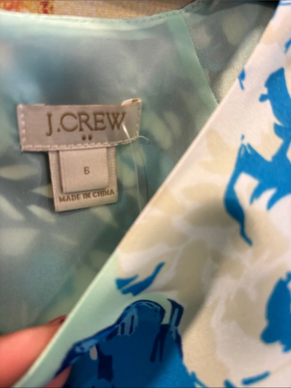 J. Crew Mint Mini Dress with Bold Blue Floral Print